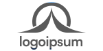 Brand logo with a stylized arch and mountain shape above the gray wordmark 'logoipsum'.