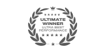 Laurel wreath award seal with ribbon, indicating achievement or recognition in grayscale.